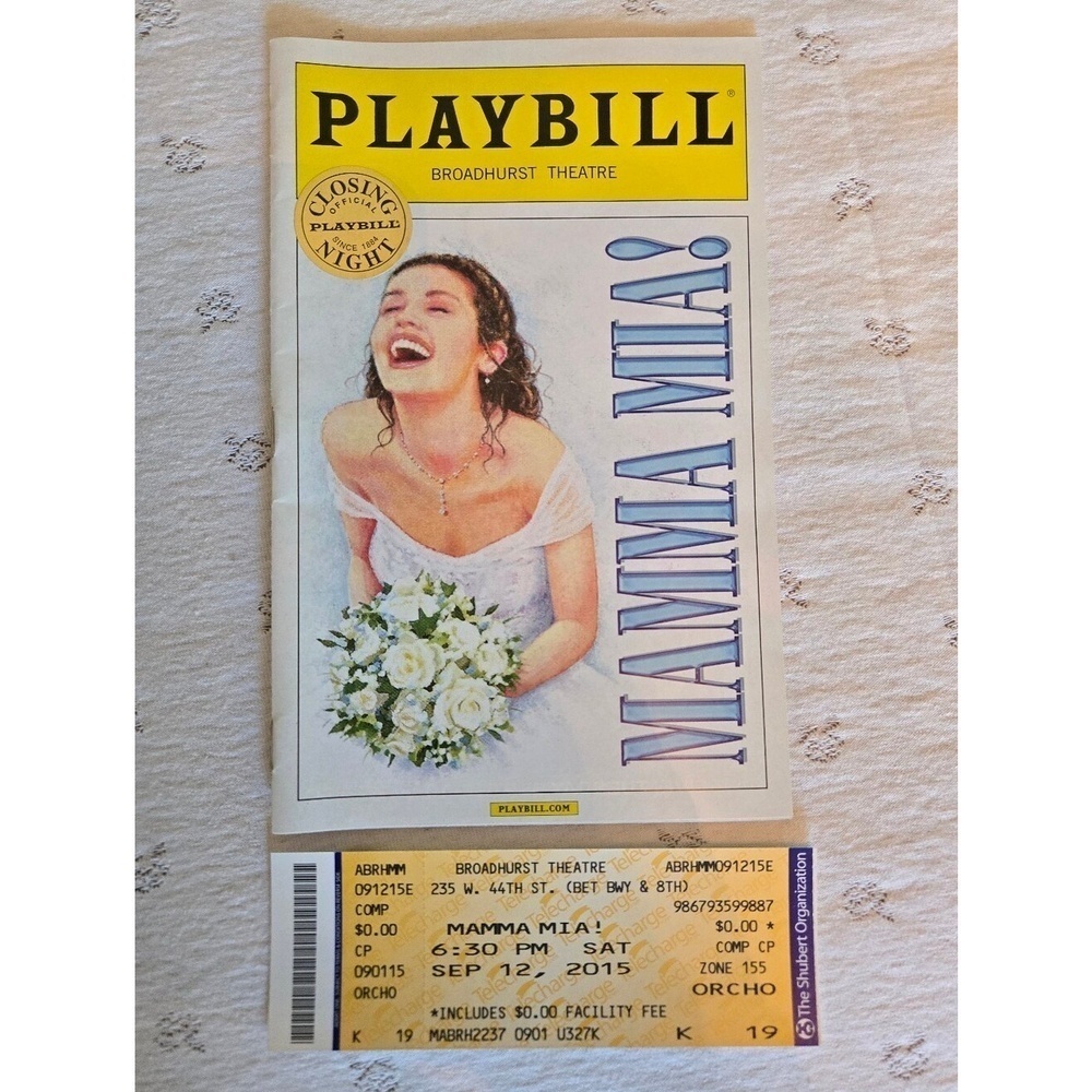 Playbill Mamma Mia! Broadway Closing Night 9/12/2015 w Ticket